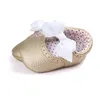 Premiers marcheurs nés bébé mocassins bébés chaussures en cuir PU infantile tout-petits marque soie Bow filles