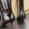 2023-Designer Women's Shoes Short Star With Black Metal Small Square Head Patent Leather High Heeled Boots