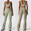 LL-8232 Womens Yoga Outfit Yoga Sets Vest Sleeveless Tops Pants Bell-bottom Trousers Excerise Sport Gym Running Long Pant Elastic High Waist Sportwear Suits