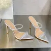 Gianvit Ross Pantoufles À Talons Hauts Designer Sangle Sandales 10.5CM Femmes Cristal Décoratif Parti Banquet Chaussures D'été Casual Pointu À Bout Ouvert Chaussure