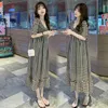 Moderskapsklänningar 8810# Summer Korean Fashion Plaid Maternity Long Dress Sweet Elegant A Line Loose Clothes For Pregnant Women Graviditet 230417