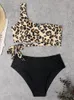 Kvinnors badkläder Bikini Kvinnor Swimsuit 2023 Sexig Leopard One Shoulder Bikinis Set High midje brasiliansk badbaddräkter Summer XL