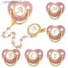 Sucettes # Nom Initial bébé sucette chaîne Clips rose cristal nouveau-né luxe personnalisé sucettes Silicone mamelon infantile douche cadeaux L231104