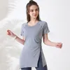 Lu snabbtorkande kvinnor som kör kortärmad fitness yoga topp tight andningsbar smal sport t-shirt lång fitness rum sexig naken elasticitet utomhussporter