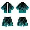Men's Tracksuits Plus Size Fish Print 2023 Summer Loose Japanese Streetwear Cardigan Men Harajuku Kimono Suit Pants Design Shirt Yukata 230403