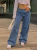 Jeans da donna Jeans a vita bassa Jeans borsa da donna pantaloni gamba dritta Y2k denim Pantaloni vintage jeans madre lavati blu larghi anni '90 230404