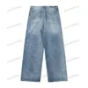 Xinxinbuy Men Damesontwerper Pant Sport Paris Side Ribbon Wide Leg Jeans Denim Spring Summer Casual Pants Blue Khaki Gray XS-2xl