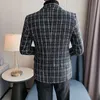 Men's Suits & Blazers Fashion Plaid Korean Blazer Double Breasted Men Business Wedding Casual Suit Jacket Autumn Winter Social Tuxedo Host D