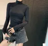 가을 패션 여성 T 셔츠 긴 슬리브베이스 흑백 2 컬러 디자이너 고급 면화 신중한 안락 편안한 고품질 삼각형 트림 트림