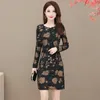 Sıradan Elbiseler 2023 Bahar Sonbahar Vintage Kadınlar Artı Boyut 5xl Floral Elbise Zarif İş Ofisi İş Kılıfı Bodycon Gold Mini