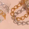 Halsbandörhängen Set Chunky Casting Heart Handmade Chain Choker Armets smycken Lovely Romantic Peach Rostfritt stål