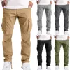 Men's Pants Men's Four Seasons Street Casual Sports Double Pleated Design Solid Color Multi Pocket Straight Tube Zipper Leg Drawstring