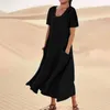 Vestidos casuales Vestido de camiseta de manga corta con cuello en O suelto para mujer Cómodo y lindo columpio con bolsillos