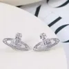 Charm Designer Vivienen Westwoods Earring Jewelry Studs with a Niche Design French Haute Couture Temperament Inset Style Earring Full Diamond Saturn 1015622