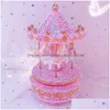 Dekorativa objekt Figurer Sparkling Carousel Music Box Merrygoround All Rhinestone Figurine Home DEC DH5GA