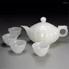 Teaware Sets Natural White Jade Teaset 1 Teapot 4 Teacup Health Gongfu Genuine Jades Stone Chinese Tea Ceremony Teasets