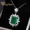 Wong Rain Vintage 100% 925 Sterling Silver Created Moissanite Emerald Gemstone Wedding Pendent Necklace Fine Jewelry Whole LJ2281C