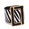 Tennis Bracelets 2023 Fashion Brindle Wide Leather Bracelet For Women Black White Geometric Metal Wrap Charm Jewelry Femme Gift