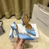 Amina Muaddi Sandálias Top Luxury Designer Dress Shoes Bowknot Cristal Diamante Decoração Transparente PVC Wine Cup Salto Super Alto 10cm 7cm