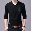 Men's T-Shirts Fashion Brand T Shirt For Korean Boyfriend Gift Trending Tops Streetwear V Neck Print Long Sleeve Tee Clothes 230404