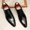 Zapatos de vestir hechos a mano cuero de los hombres Oxford negro borgoña encaje hasta fiesta de boda formal