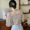 Kvinnors blusar skjortor kvinnor fyrkantig krage elegant långärmad chiffong mjukt blommig stilig koreansk stil feminino fashionabla 230404