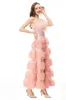 Runway-jurken voor dames Slash Neckline Sleeveless Feather Detailing Tiered Elegant Fashion Party Galajurk