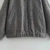 Vestes femme avec boutons Bombers gris à manches longues manteau dame chaud avec poches veste zippée printemps hiver nouveau