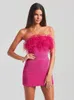 Feather Strapless Sequins Sparkle Sexy Mini Dress For Women Fashion Off-shoulder Backless Club Party Sexy Dress Elegant
