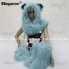 Women Faux Fashion Sets Winter Mongolia Sheep Snow Boots Purse bags Fur Cap hats Plush Warm Fluffy Hairband Ski Hats T231104