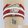 Charm Bracelets 10Pc/Lot Infinity Love Bethe Change Trump Flag Charms Bracelets Bangles Leather Braid Wrap Bracelet Men Women Fashion Dhuiy