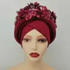 Etniska kläder Fashion Nigerian Beanies Luxury Party African Women's Rhinestones Flowers Headwear Caps Hair Loss Bonnets Headwraps