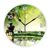 ساعات الحائط السلمية الخيزران مكدسة Zen Stones و Orchid Flower Clock لتوازن السبا التأمل كبير ساعة نوم ديكور هدية