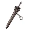 Keychains & Lanyards Keychains Zheyi Vintage Lich King Sword Model Pendant Keychain For Men Boys Gun Black Color Lion Sign Key Ring Ma Dhb86