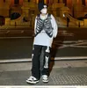 Herenjeans Harajuku Gedrukte schedelsch -skelet en dames rechte buis losse hiphop vloer sleepbroeken veer y2k zwart 230404