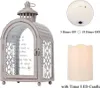 Kerzenhalter aus Metall, Laterne, dekorativ, zum Aufhängen, grau, Denkmal mit automatischem Timer, LED für Geschenk, Heimdekoration