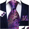 Bow Ties Ties Hi-Tie Designer Selegant Mens Gentlemen Puple Novelty for Men 2023 Business Necktie Handky Cufflinks Drop Droper