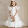 Robes de fille enfants maille princesse robe bébé filles manches anniversaire vêtements enfants doux blanc rose robe de bal fête mariage