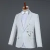 Men's Suits Blazers White Wedding Groom Pants Slim Fit One Button Sequin Embroidery Tuxedo Suit Lapel Stage Costume Traje Hombre 230404