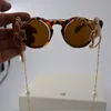 Óculos de sol Lady Metal Metal Gold Monkey Barroce Sunglasses Women Brand Metal Leopard Frame Beach Metal Chain Pearl Sun Glasses De Sol 230403