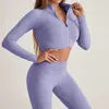 Set attivi Set attivi Set da yoga a maniche lunghe senza cuciture Abito da donna in 2 pezzi Leggings a vita alta Reggiseno sportivo Crop Top Completo da allenamento Abbigliamento sportivo sportivo