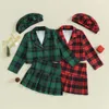 Giyim Setleri FocusNorm 4-7y Moda Çocuklar Noel Kıyısı 3 PCS Ekose Baskı Uzun Kollu Düğme Kat Mini Pileli Etekler Bere Şapkalar