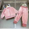 Tute per bambini di marca adorabile materiale in velluto rosa vestiti per bambini giacca per ragazzo taglia 110-160 cappotto e pantaloni con cerniera Nov05