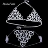 StoneFans Women Sexy Heart Rhinestone Bra Body Chest Chain Accessories Crystal Body Jewelry transparent Thong Panties Underwear T2241S