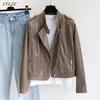 FTLZZ – veste courte en Faux cuir pour femme, vêtement d'extérieur doux, col montant, Moto, vélo, PU, fermeture éclair, poche, Parkes, printemps-automne