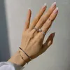 Cluster Rings Kvinnor Fashion Elegant Joint Ring Set Double Chain Open Finger White Zircon Pearl Cocktail Jewelry Lover's Gifts