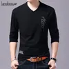 Men's T-Shirts Fashion Brand T Shirt For Korean Boyfriend Gift Trending Tops Streetwear V Neck Print Long Sleeve Tee Clothes 230404