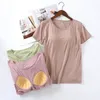Women's Sleepwear Short One Summer Sleeved Pad Piece Chest Women Home Wear Pajama Bottoms Cup Bra Modal T-shirt Clothes With