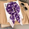 Sarongs Silk Square Scarf Women 70*70cm Elegant Floral Print Foulard Shawls Wraps Neckerchief Lady Hairband Soft Satin Hijab Headbands P230403