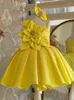 Girl Dresses Solid Single Shoulder Sleevless Ball Gown Princess Vestidos Fashion Design Spliced Flower Girls Christmas Kids Dress